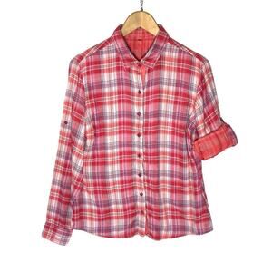KUHL Women’s Pink and Red Plaid Long Sleeve button front Shirt